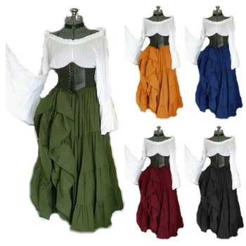 

Medieval Costume 2019 Halloween Costume for Women Ancient Renaissance Long Dress Cosplay Victorian Robe Fancy Disguise Clothing