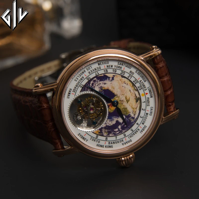 Настоящие мужские часы Tourbillon модные брендовые механические из кожи аллигатора с