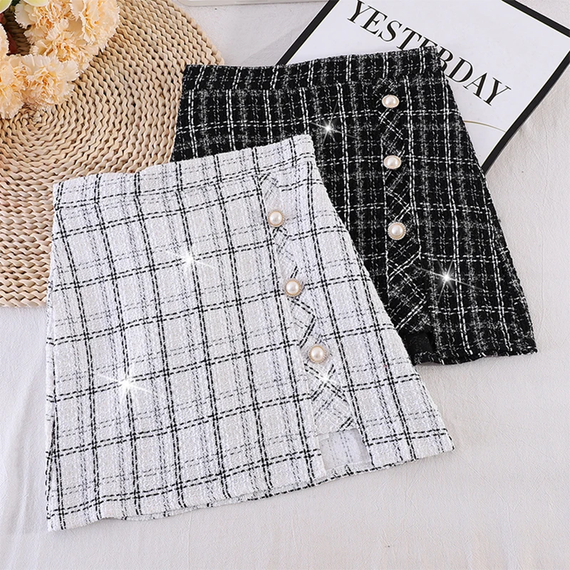 

Tweed Half-length Skirt for Women In Autumn Spring 2020 New Korean White Black Chic Short Skirt with High Waist Hip