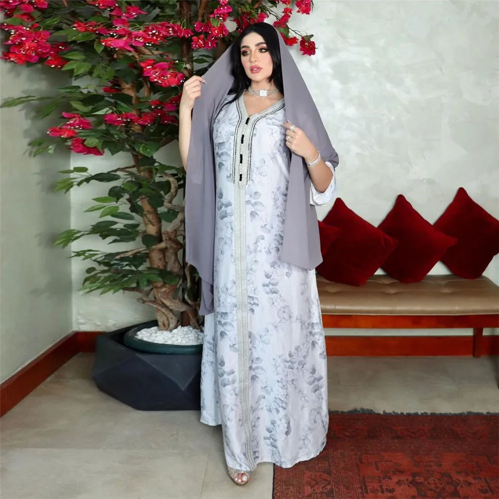 

Abayas for 2023 Muslim Women Floral Print India Long Maxi Dresses Turkey Arabic Kaftan Islamic Dubai Eid Party Ramadan Vestidos