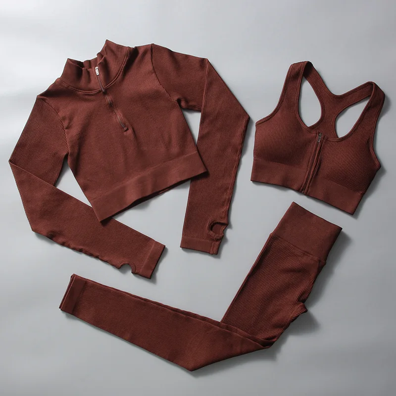 Yoga Set Women Zipper Long Sleeve Sport Suit Gym Leggings Workout Clothes