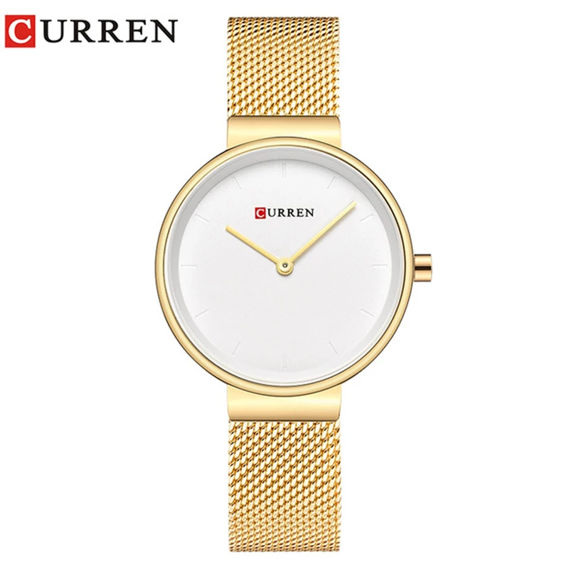Gold White CURREN женские часы Топ люксовый бренд с сетчатым ремешком женские кварцевые часы Relogio Feminino Montre Femme наручные часы - Цвет: Gold White
