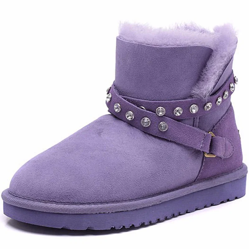 purple Лидер продаж; Модные женские зимние ботинки; зимние ботинки из натуральной овечьей кожи; натуральный мех; женские ботинки; ботинки из натуральной шерсти - Цвет: purple