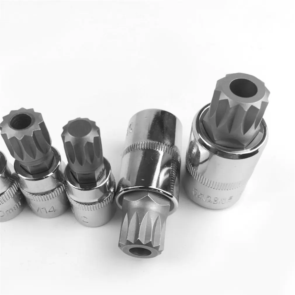 

10pcs 1/2 3/8 1/4 M Type Screwdriver Sleeve 12 Angle Hexagonal Flower Type Pressure Batch Sleeve Set Driver Drill Bit Kit