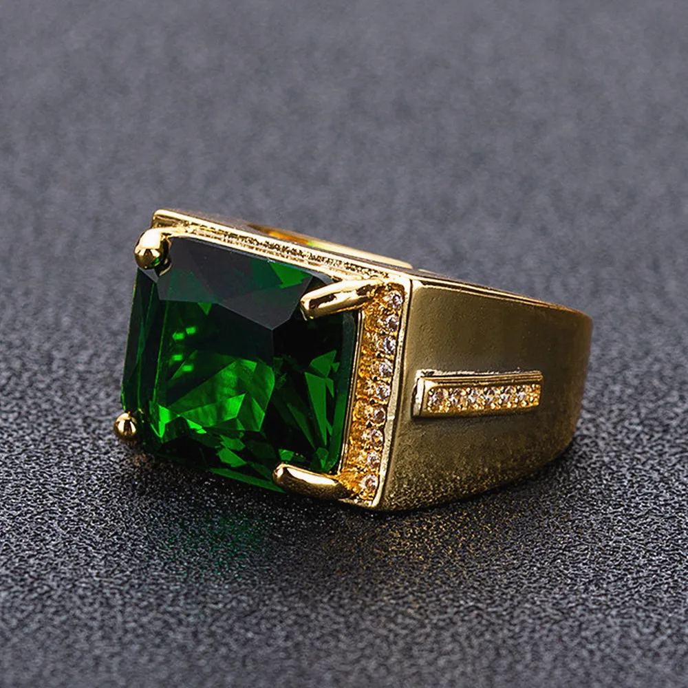 Vintage green crystal emerald gemstones diamonds rings for men 18k