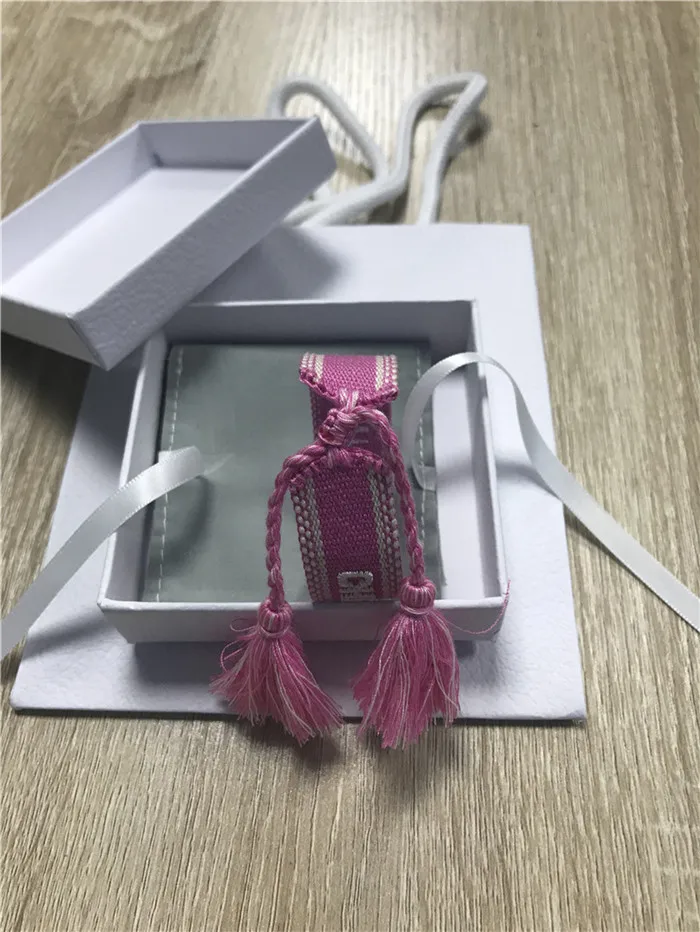 

Top Brand fabric bracelet Women D Cotton Jewelry Letter Signature Handmade Embroidery BraceletBangle Tassel Lace-up Bracelet box