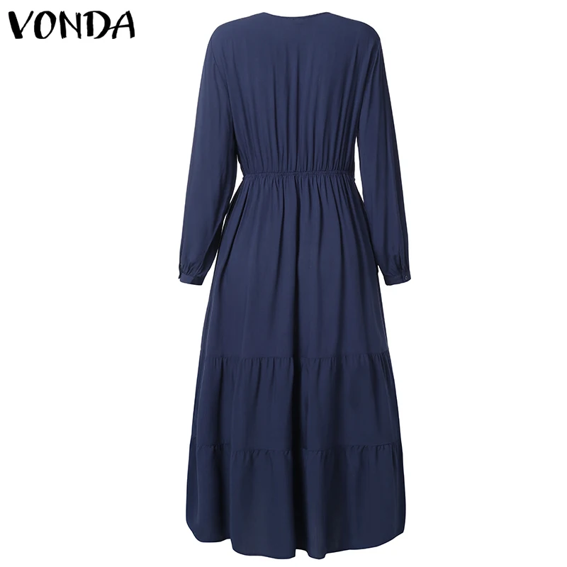 VONDA, осень, длинное платье макси, сексуальное, v-образный вырез, длинный рукав, сплошной цвет, для беременных, платья для вечеринок, богемный стиль, платья для беременных