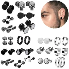 Stainless Steel Skull Black Stud Earring Set For Men Punk Earrings Set Men'S Jewelry Gothic Men Earrings Studs Lot Ear Stud Set