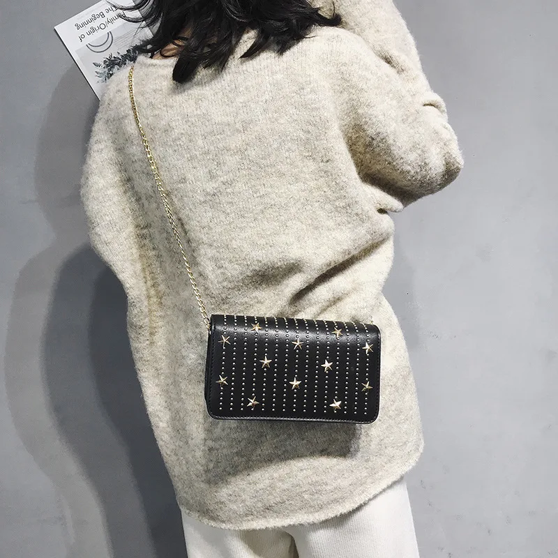 

Fashion Korean-style Summer New Style Cool Square Sling Bag Five-pointed Star Sequin Chain WOMEN'S Bag Shoulder Oblique Bag
