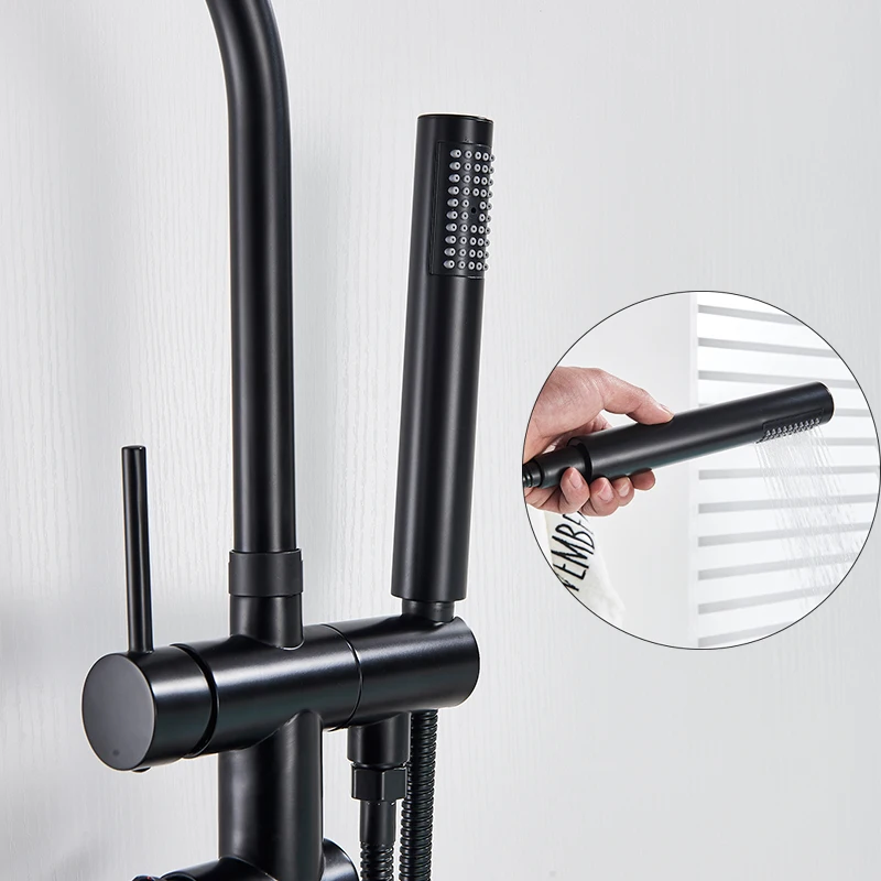 Floor Standing Bathtub Dragon Freestanding Bathtub Faucet With Hand Shower Floor Tap Hot Cold Black / Chrome / Golden bathtub faucet