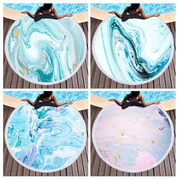 

Microfiber Marble Abstract Pattern Beach Towel Round Large Watercolor Yoga Towel with Tassel Beach Mat Blanket Cover