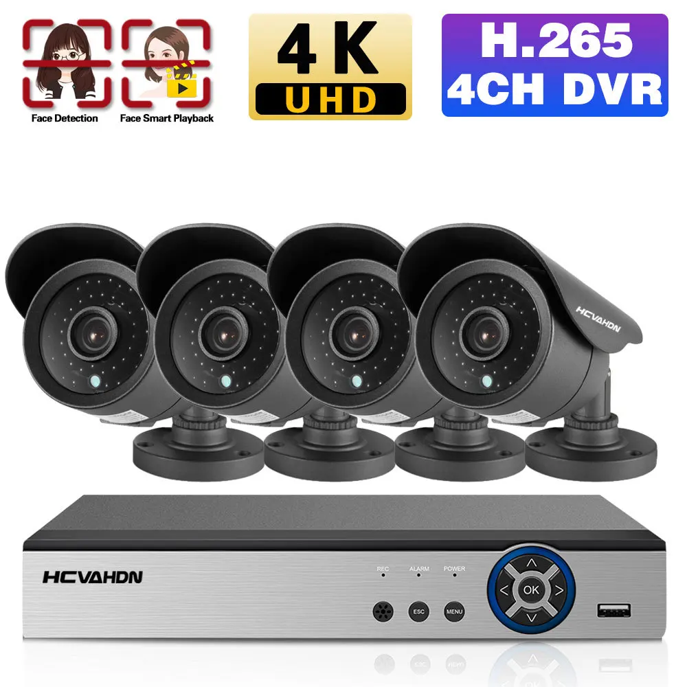 4 kanal CCTV DVR Home Security Kamera System 4K 4CH DVR Kit Outdoor IR