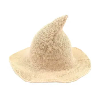 

Hat Female Korean Version Of The Witch Hat Spire Big Hat Cotton Yarn Knit Witch Hat Hat Foldable Basin Hat Fisherman Hat