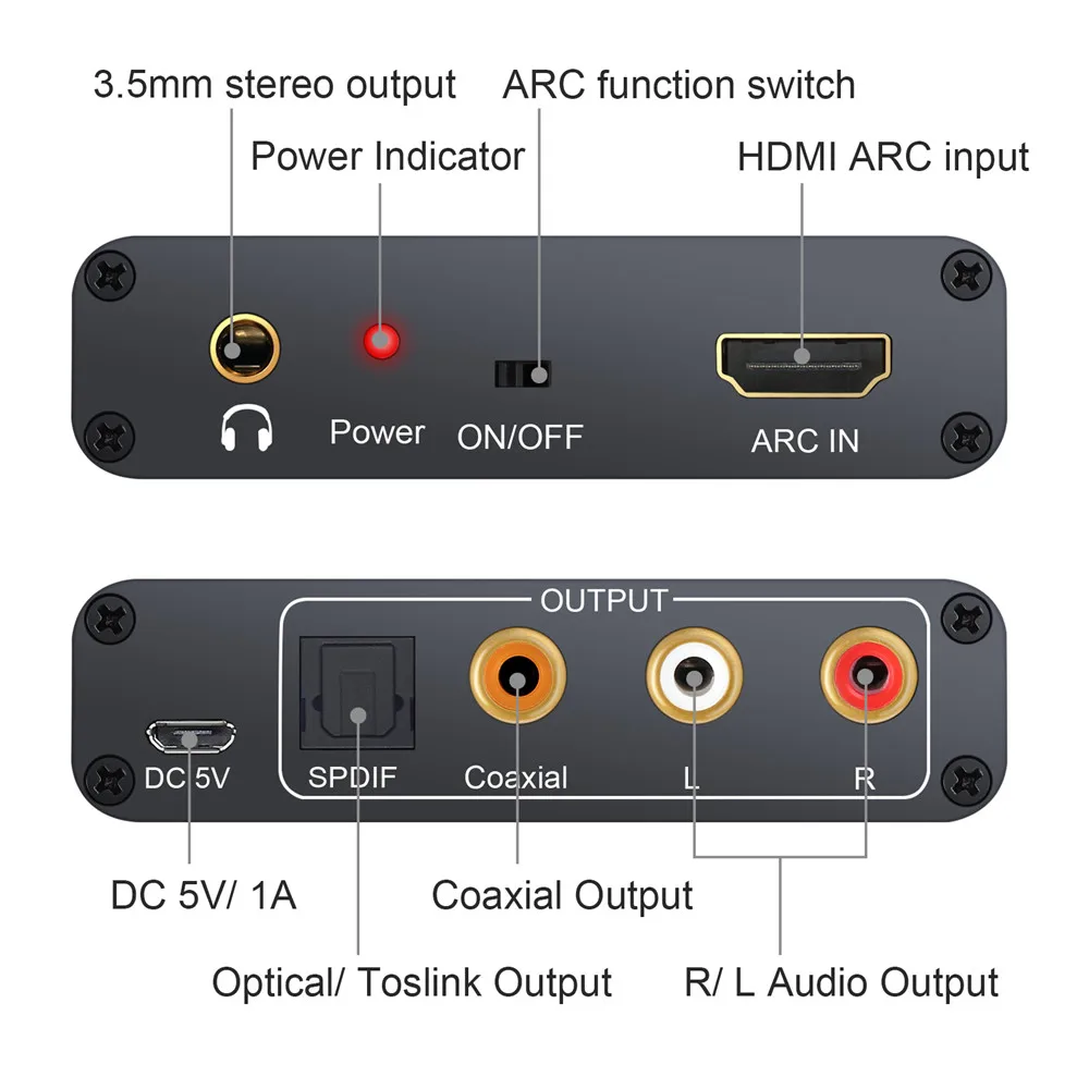 Converter HDMI Audio Adapter DAC ARC L R Coaxial SPDIF Jack Extractor Return Channel 3 5mm Headphone for TV