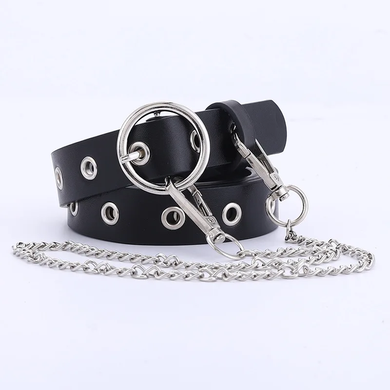 

Women Punk Chain Leather Belt Adjustable Pin Buckle Waist Thin Belts Jeans Decorative New Gothic Faux Brand Fashion Men's Belt