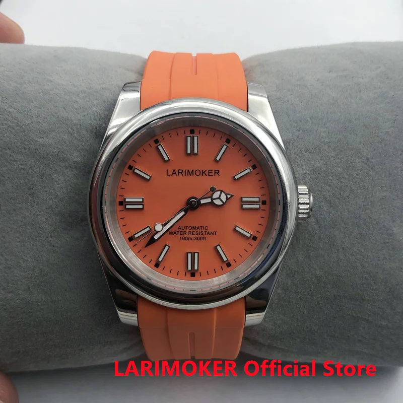

LARIMOKER мужские часы 36/39 мм Sapphire 24jewel водонепроницаемые часы оранжевого цвета с резиновым ремешком подходит для движения NH35 / PT5000 автоматически