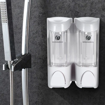

New CHUANGDIAN 2 pcs/1 Set 300ml Wall-mounted Two Chamber Manual Soap Dispensers Shampoo Box Shower Gel Liquid Soap Dispensers