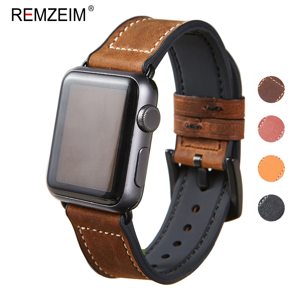 Ремешок из натуральной кожи и силикона для Apple watch band 44 мм 40 спортивный браслет iwatch