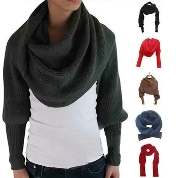 

New Novelty Unisex Women Knitted Scarf With Sleeves Long For Ladies Shawls Wrap Solid Winter Warm Scarf