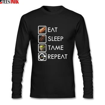

Long Sleeve Ark Survival Evolved Eat Sleep Tame Repeat T-shirts Man Daily Men's Shirt 100% Cotton Clothes Abstract Printing Tops