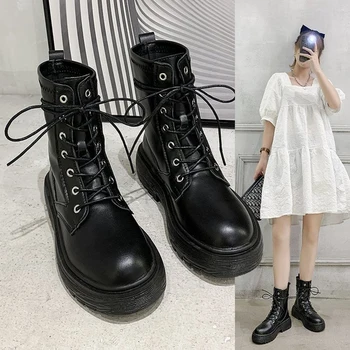 

Women's Fashion All-match Knight Boots Brand Fall Winter Warm Short Ankle Boots Women Flat-heel Platform Black Boots