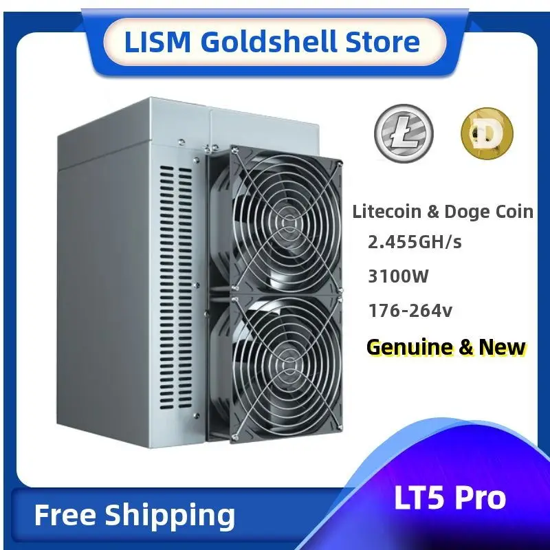 In Stock Goldshell LT5Pro 2.455GH 3100W 1.26W Litecoin Miner Beyond Classics LTC DOGE Good Choice