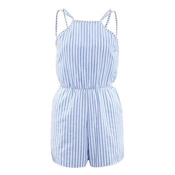 

Fashion Women Summer Beach Striped Jumpsuit Halter Backless Playsuit Bodycon Clubwear Party Shorts Overalls EIG88