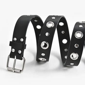 

New Fashion Punk Woman Belt Metal Buckle Casual Decoration Hollow Out Rivets Mosaic Belt Female Trousers Accessories