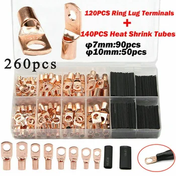 

260* Wire Ring Terminals Copper Cable Lug Connector With Heat Shrink Tubing Set