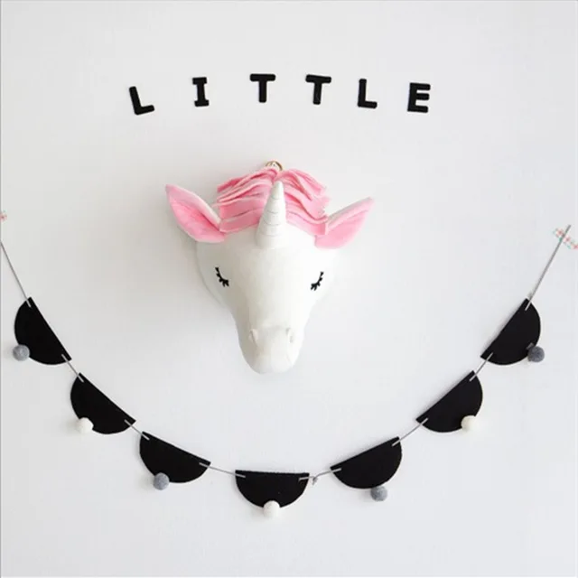 Cartoon Creative Nordic Wall Hanging Unicorn Elephant Animal Head European Plush Toy Doll For Baby Room Decoration Children Gift 2