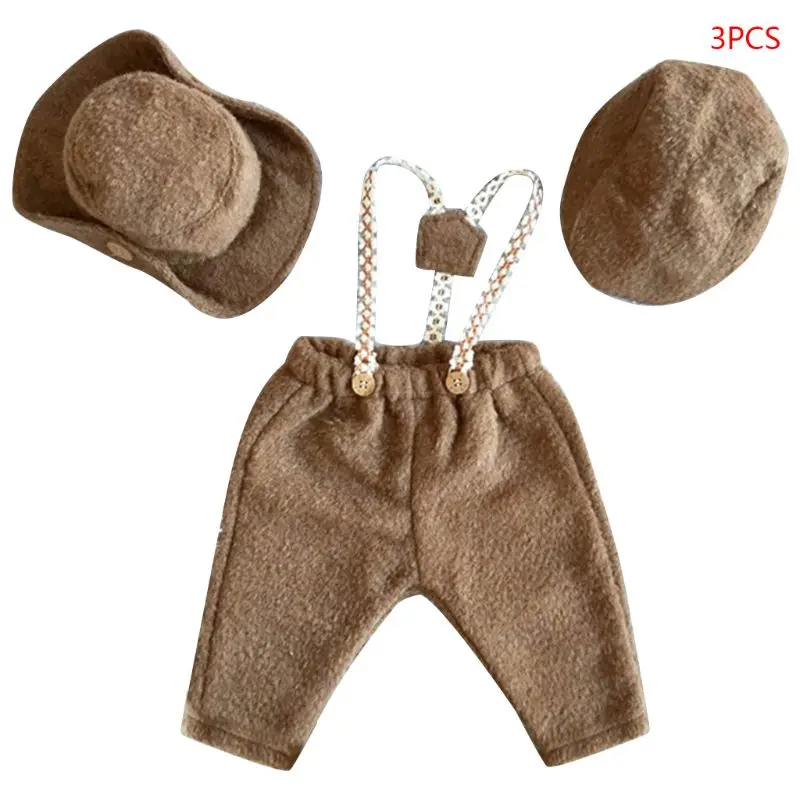 Baby Boy Full Moon Photo Outfits Newborn Infants Bib Pants Hat Shoot Props Newborn Photography Outfits - Color: Brown