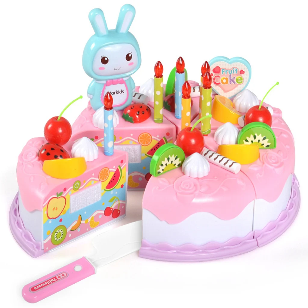 37 шт., игрушка для торта на день рождения, фруктовая резка, торт на день рождения, кухонные пищевые игрушки для DIY торта на день рождения, ролевые игры, подарок для девочек