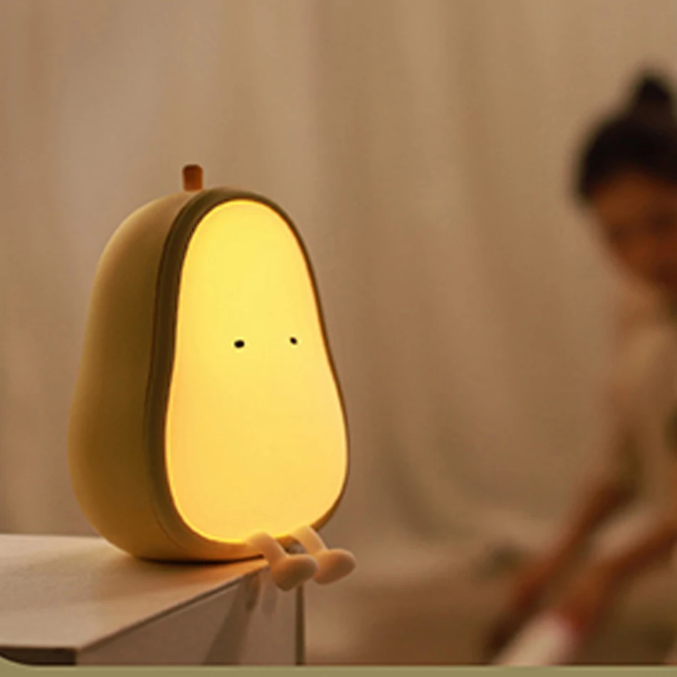 LED Pear-shaped Fruit Night Light USB Rechargeable Dimming Table Lamp Bedroom Bedside Decoration Silicone Light Kid Gift potato night light