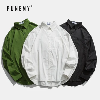 

Retro Streetwear Men Shirts Back Breasted Hip Hop Harajuku Solid Hawaiian Shirts Cotton Oversize Vintage Man's Casual Shirts
