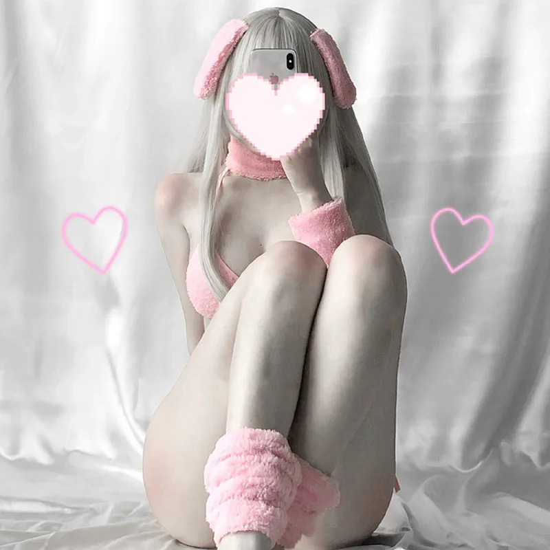 Pink Rabbit Bikini Set Erotic Outfit for Woman Bra Thong Set Kawaii Bunny Girl Uniform Anime Cosplay Costume DDLG Sexy Baby women lingerie women lingerie set women cosplay costume