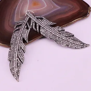 

4Pcs Antique Silver Plated CZ Micro Pave Feather Pendant, Clear Cubic Zirconia Pave Leaves Charm Pendant, Jewelry Accessories