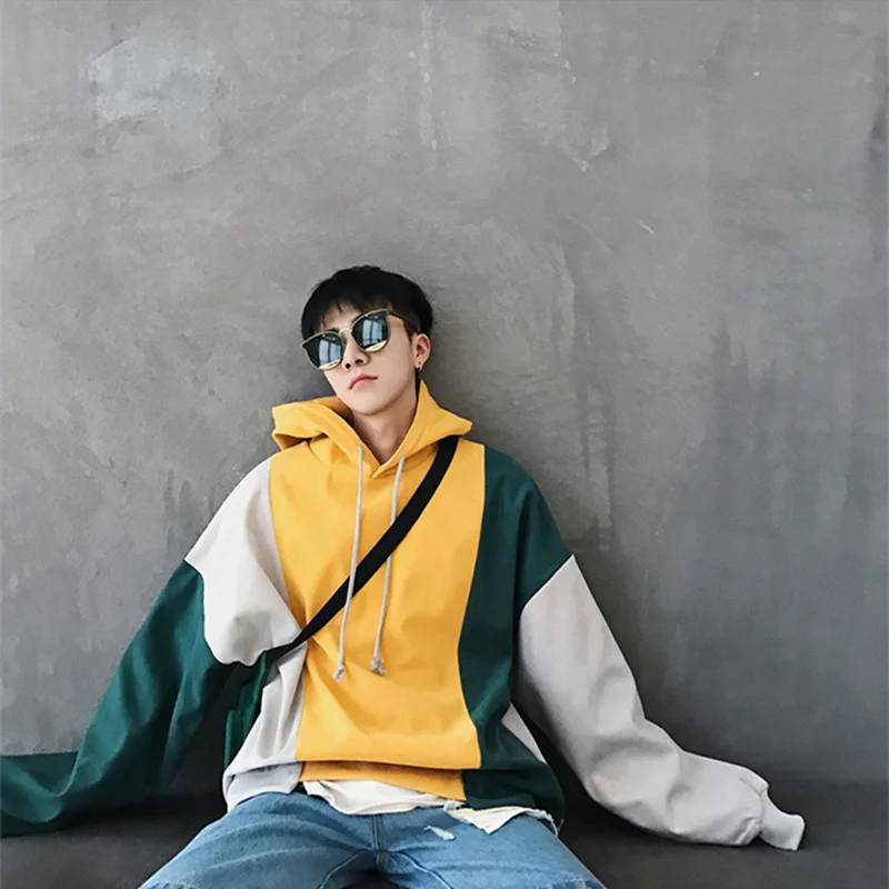 MANVALUE Colour-clashing Compound Men's Oversize Loose Geometric Pattern Hooded Clothes Autumn Hoodies