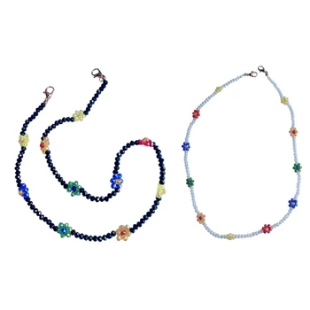 

Boho Beaded Chain Face Mask Holder Strap Shiny Colorful Crystal Flower Necklace Multifunction Eyeglass Anti-Lost Lanyard String
