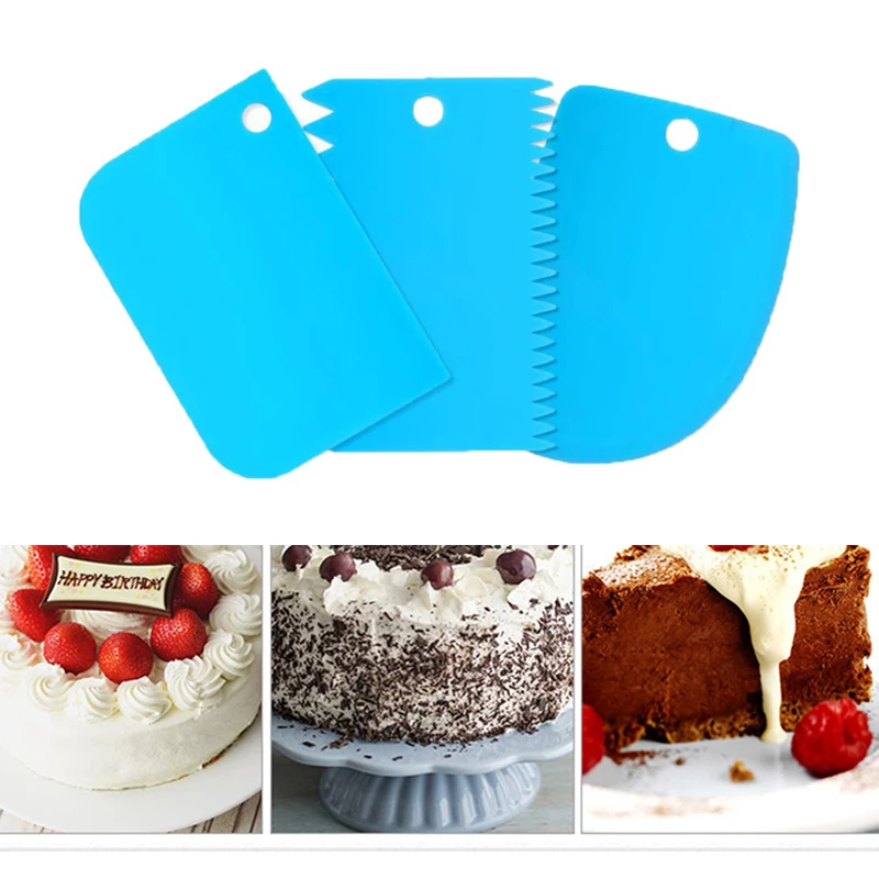 3Pcs/set Cake Cream Scraper Plastic Straight Arc Tooth Shape Bread Baking Dough Pastry Cutter Fondant Spatulas Tools | Дом и сад