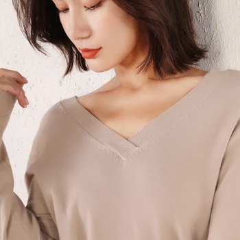 

2019 Winter Sweater Women Wool Bottoming Shirt Double V-neck Korean Style Solid Color Sexy Sweater Autumn Long Sleeve Knitwear