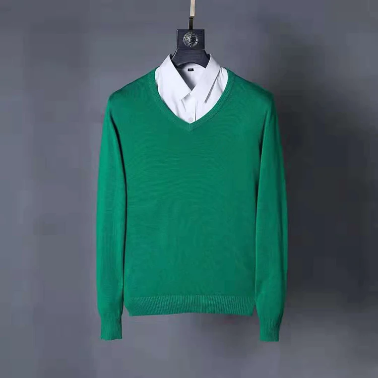 Мужской Хлопковый свитер с v-образным вырезом и маленьким пони; сезон осень-зима; трикотажный джемпер hombre pull homme hiver; пуловер для мужчин; вязаные свитера - Цвет: Зеленый
