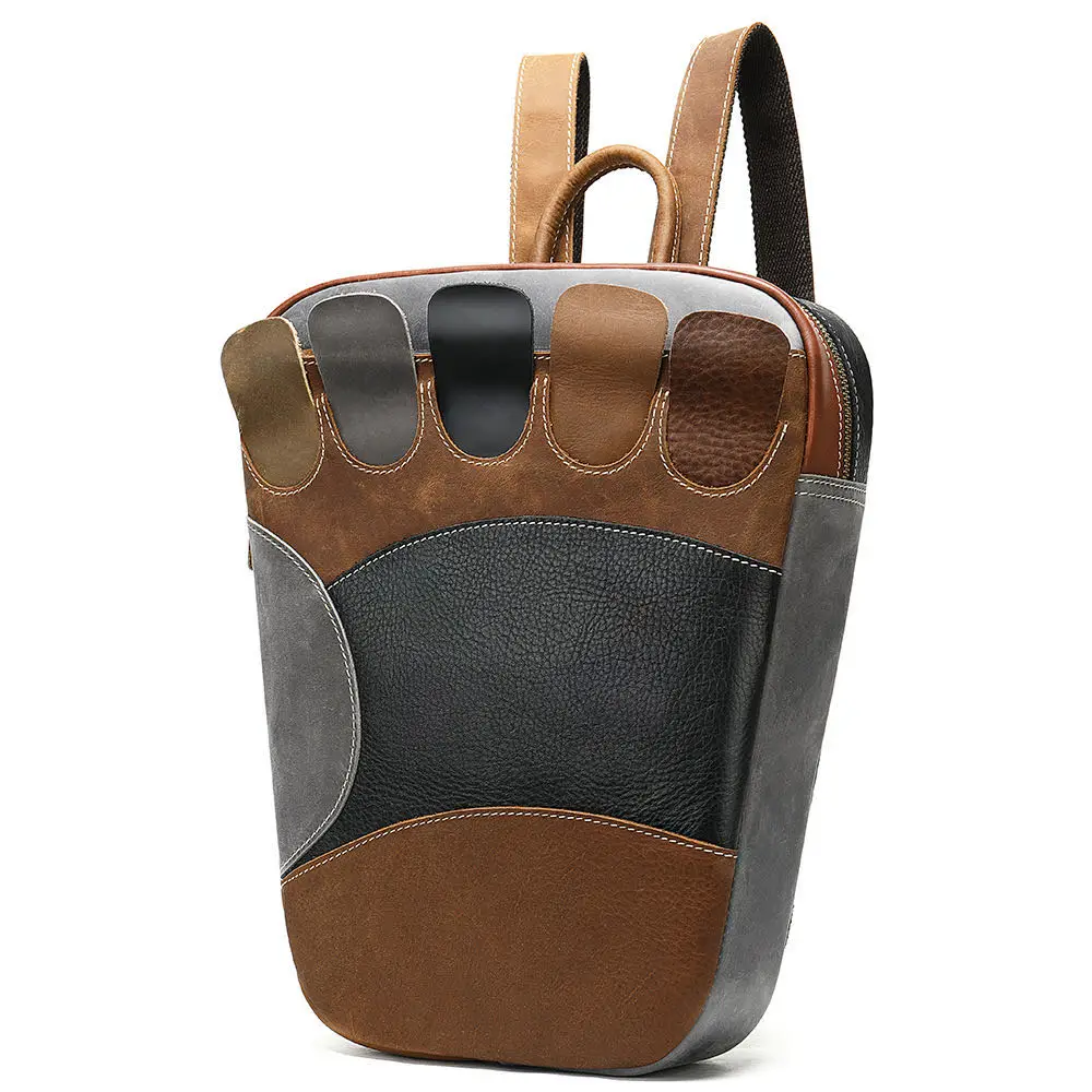 

leather backpack Creative backpack Personality stitching sewing thread Unisex backpack 13.3-inch computer bag laptop backpack