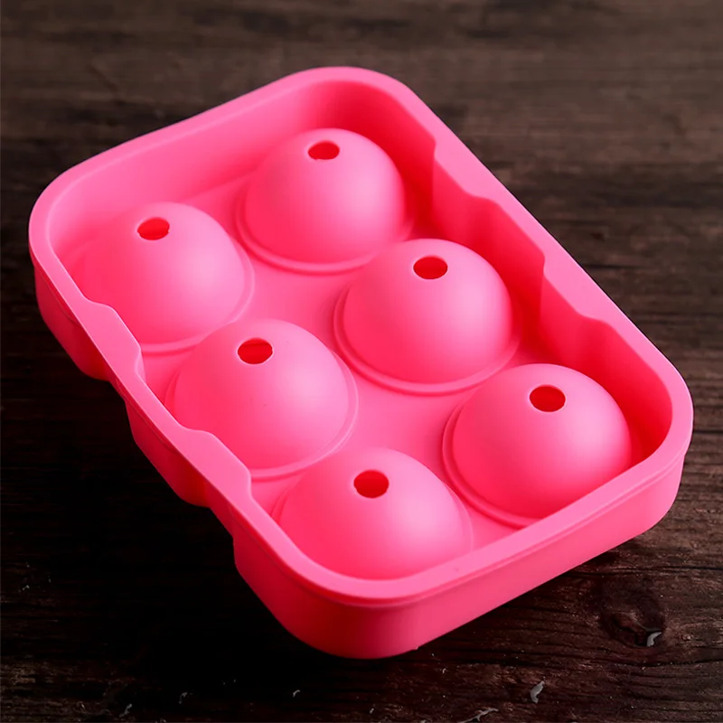 Large Round Ice Ball Maker 6 Holes Silicone Ice Cube Tray Mold Bar Party Whiskey Ice Mold Silicone Sphere shaped Ice Cube Maker