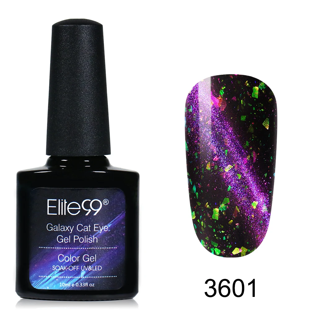 Elite99 10ml Nail Art Galaxy Cat Eye Gel Polish Glitter Nail Cat Eye Gel Nail Polish Soak Off Magnet Stick Black Base Needed