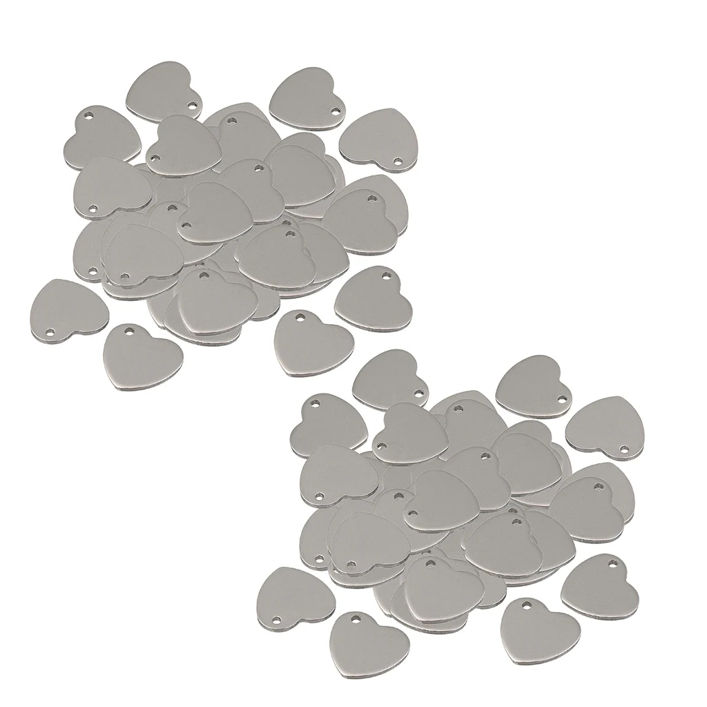 100pcs Silver Tone Stainless Steel Blank Stamping Tags Heart Love Charm Pendant 14mm