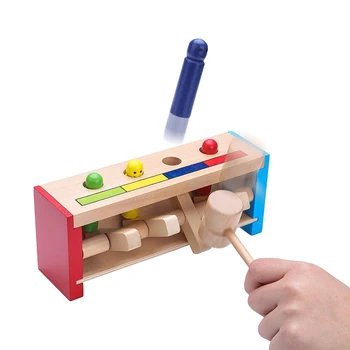 

1set Creative Wooden Percussion Toys Baby Kids Fun Game Gifts For Children Pounding Bench Flying Man Knock Toy Color Random