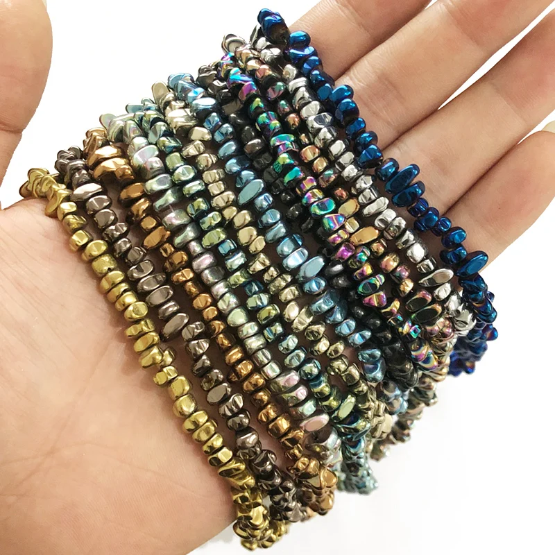 Gold-Toned Hematite Irregular Gravel Natural Stone Beads, 15'' Loose Spacer Beads for DIY Jewelry and Bracelet Making