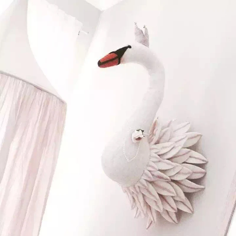 3D Animal Head Swan Wall Decoration Toys Nursery Baby Room Wall Hanging Artwork Handmade Swan Stuffed Doll Birthday Wedding Gift