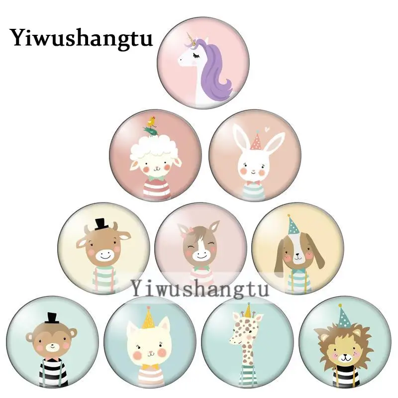 

Cartoon Image Animals unicorn horse cow sheep dog 12mm/20mm/25mm/30mm Round photo glass cabochon demo flat back Making findings