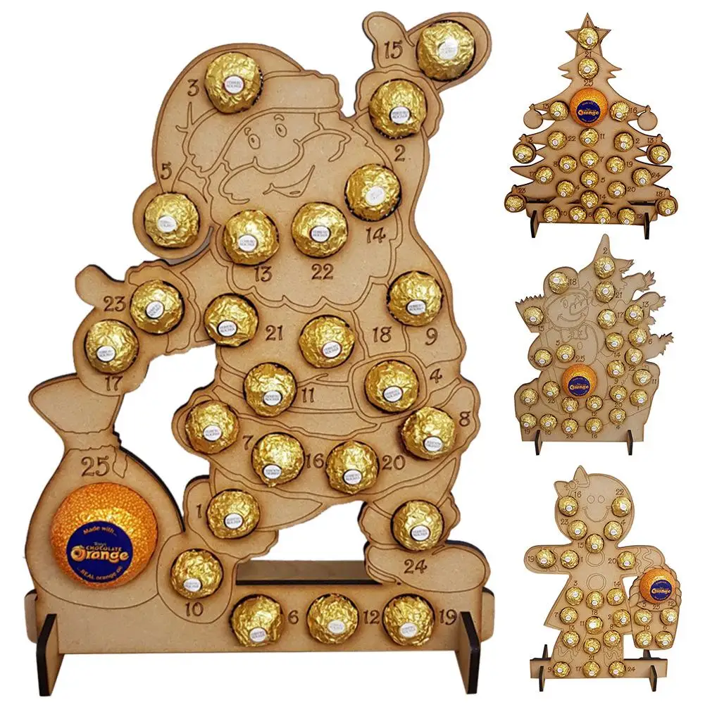 

Handmade Wooden Christmas Advent Calendar Hollow Out Countdown Christmas Tree Chocolate Stand Holder New Year Gift Home Decor
